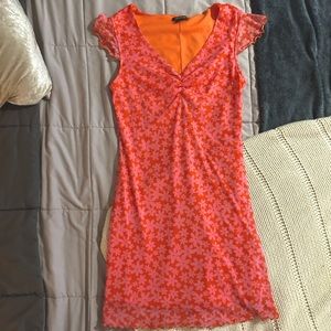 Retro mesh floral mini dress